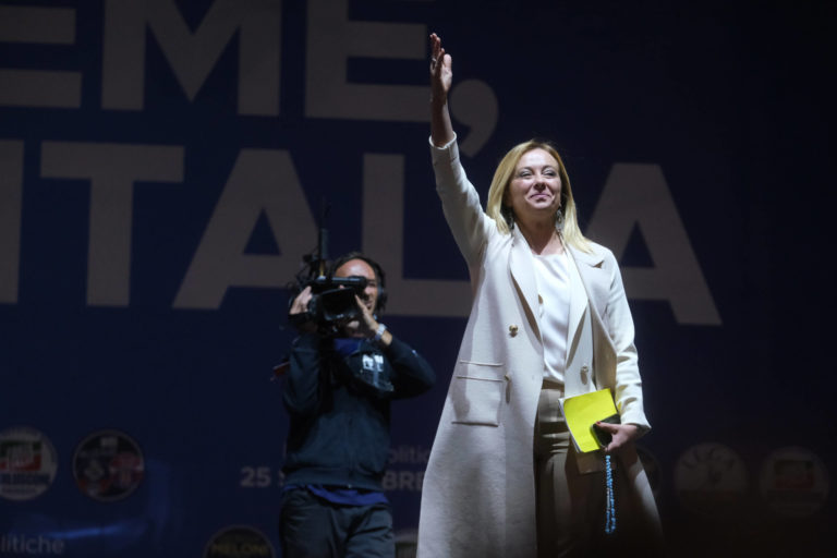 Italy: Closure of the centre right Giorgia Meloni leader of Fratelli d Italia partyduring Together for Italy Fratelli d